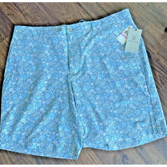 PGA TOUR Men's Pineapple Print Stretch Performance 8" Golf Shorts Blue 38 - Picture 3 of 8